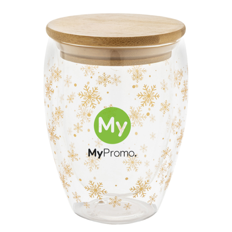 Christmas thermo cup | Glass | 310 ml | Snowflake design | Transparent;natural